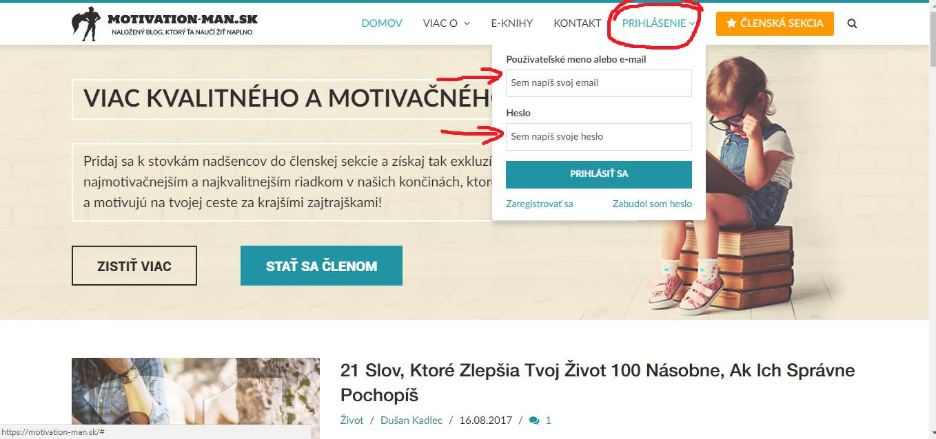 Ako sa prihlásiť do členskej sekcie